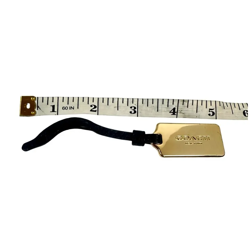 Coach Gold Tone Metal Hangtag Bag Charm Navy Blue Leather Loop Authentic